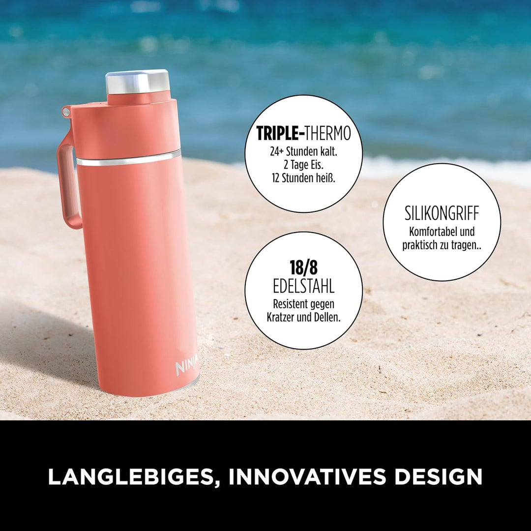 Ninja Thirsti Wasserflasche, Thermobecher to go, 530ml, auslaufsicherer Deckel, für kohlensäurehalti