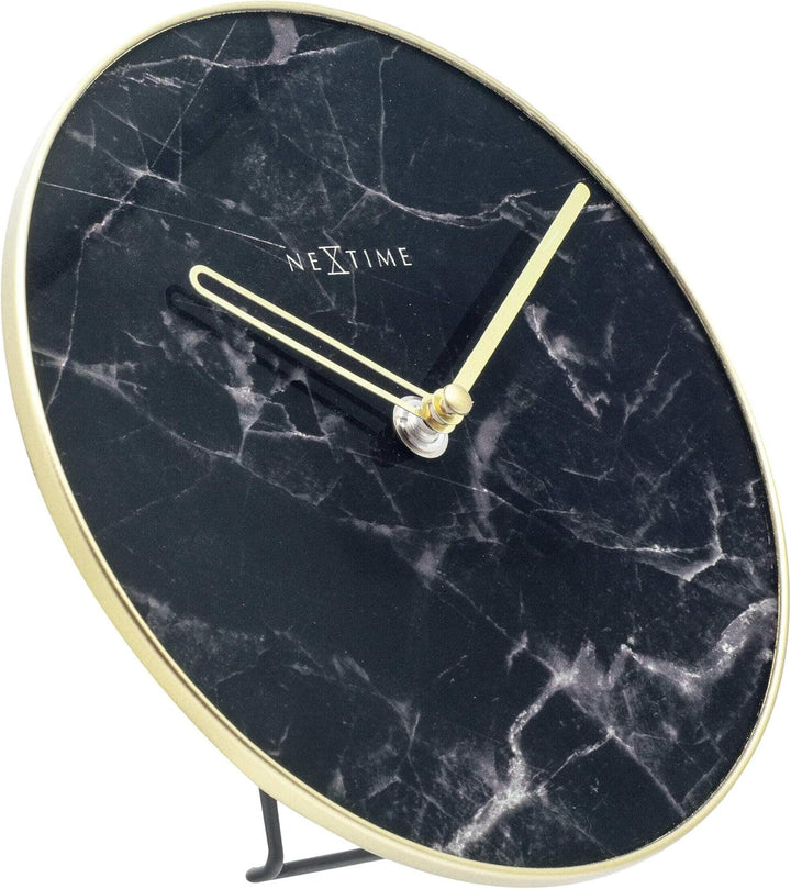 Nextime Tischuhr Marble Table Dia. 20cm Glass schwarz, 5222ZW