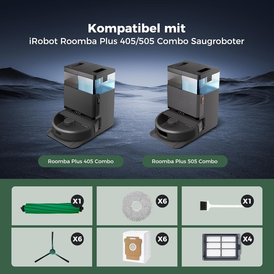 24 Stück Zubehör Kit für iRobot Roomba Plus 405 Combo/505/507 Combo Roboter Staubsauger:1 Hauptbürst