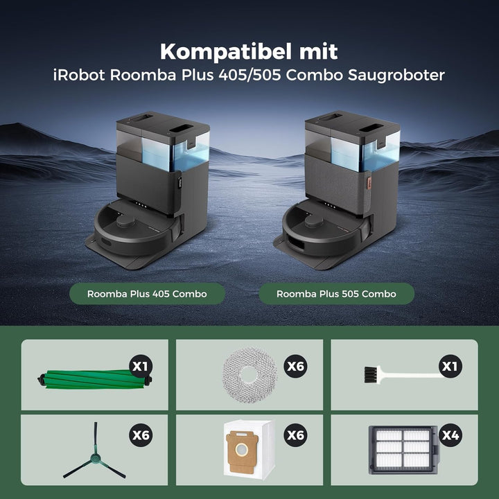 24 Stück Zubehör Kit für iRobot Roomba Plus 405 Combo/505/507 Combo Roboter Staubsauger:1 Hauptbürst