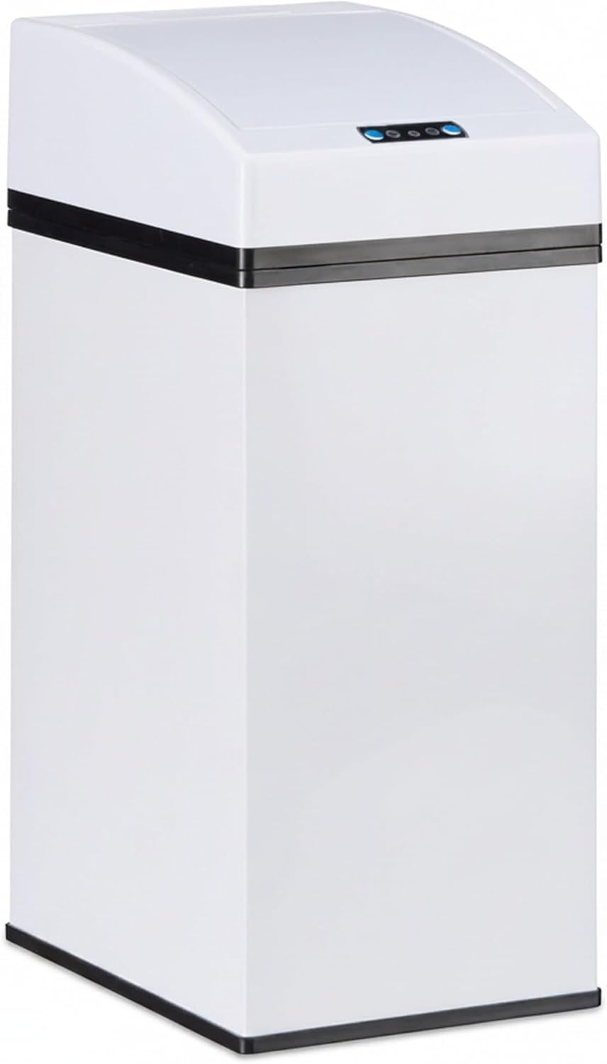 Relaxdays, weiss Sensor Mülleimer, Automatikdeckel, Inneneimer mit Griff, hygienisch, 7 L, Stahl, Hx