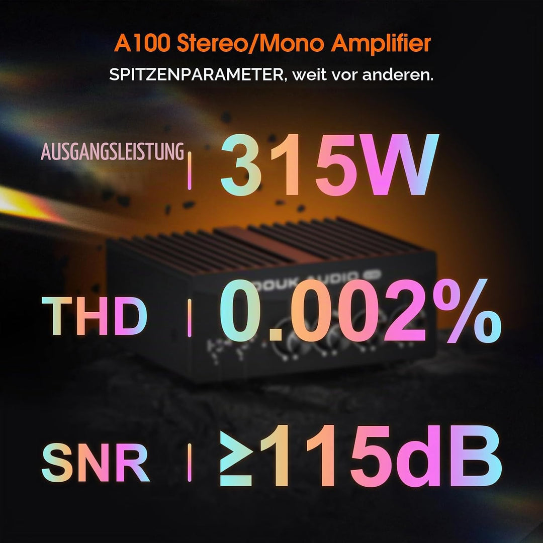 Douk Audio A100 TPA3255 Verstärker, 300 Watt x2 Digitaler Leistungsverstärker, Stereo/Mono Kanal SUB