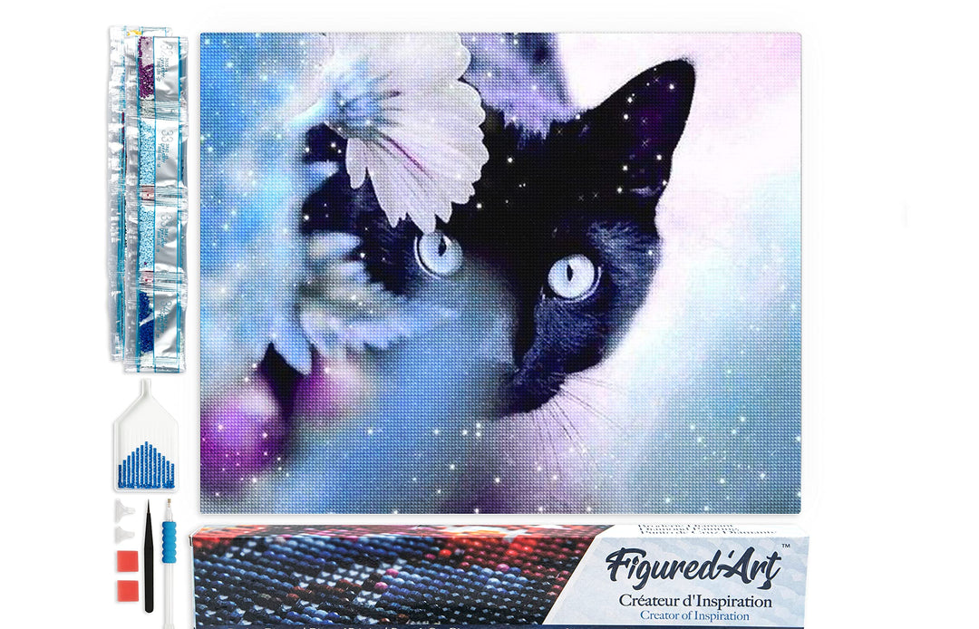 Figured'Art Diamond Painting Erwachsene 40x50cm Ganze Leinwand gerollt Katze und Blumen 5D Bilder Ec