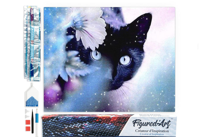Figured'Art Diamond Painting Erwachsene 40x50cm Ganze Leinwand gerollt Katze und Blumen 5D Bilder Ec