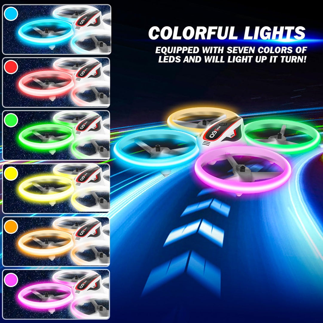 Drohne mit Kamera HD für Kinder, Mini Drone mit Bunte LED Lichter, RC Quadrocopter mit Kopflos Modus