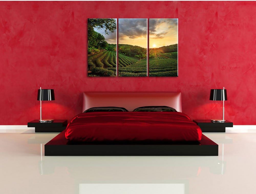 Pixxprint Teeplantage bei Sonnenuntergang als Leinwandbild/Grösse: 3 Teilig (120x80 cm) cm/Wandbild/