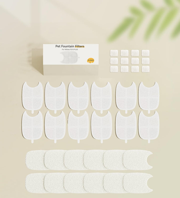 12er-Pack Filter, Ersatzfilter für FS10 Plus, 6-lagiger Filter (Weiss, 12 Filters + 12 Schwämme & 12