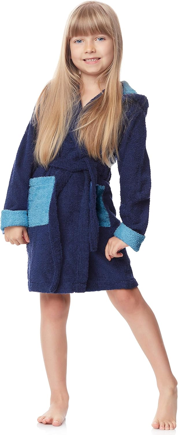 Ladeheid Kinder Frottee Bademantel aus 100% Baumwolle LA40-103 122-128 Marineblau/Jeans (D12/D03), 1