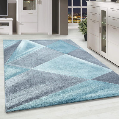 HomebyHome Teppich Wohnzimmer 160x230 cm Blau Geometrisch Abstrakt Design - Schlafzimmer Teppich Kur