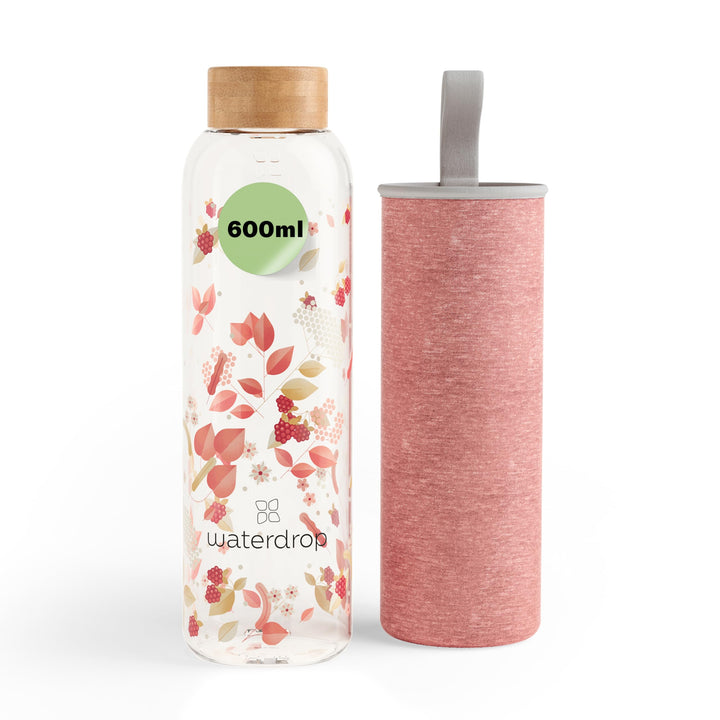 waterdrop® Edition Glass Bottle 600ml Trinkflasche Glas auslaufsicher, Kohlensäure geeignet | BPA fr