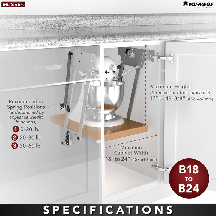 Rev-A-Shelf RAS-ML-HDSC Hebebühne mit Absenkautomatik, chrom Mixer Lift, Mixer Lift