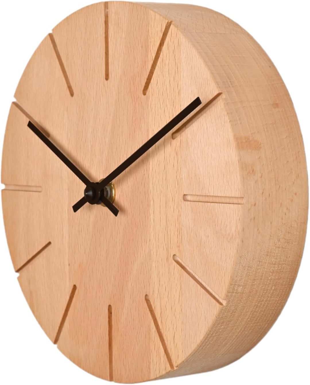 Natuhr Funkuhr Wanduhr Tischuhr Buche Holz - Boom - geräuscharm Massivholz Design ø17 cm (Buche geöl