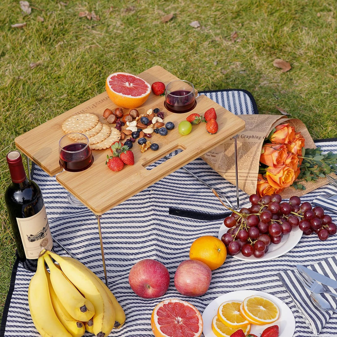 Weidenkorb Picknickkorb für 2 Personen Picknickset, Weidenkorb Service Geschenkset mit Bambus Weinti