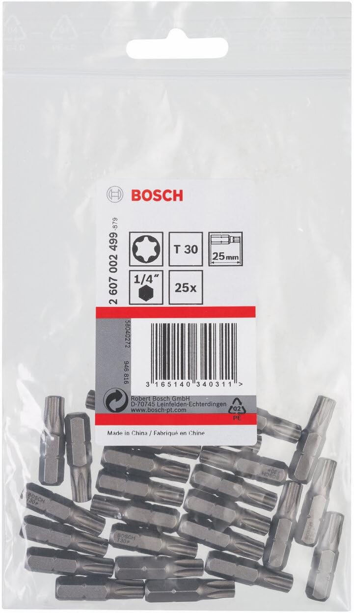 Bosch Professional Bit Extra-Hart für Innen-Torx-Schrauben (T30, Länge: 25 mm, 25 Stück) 25 mm, 25 S