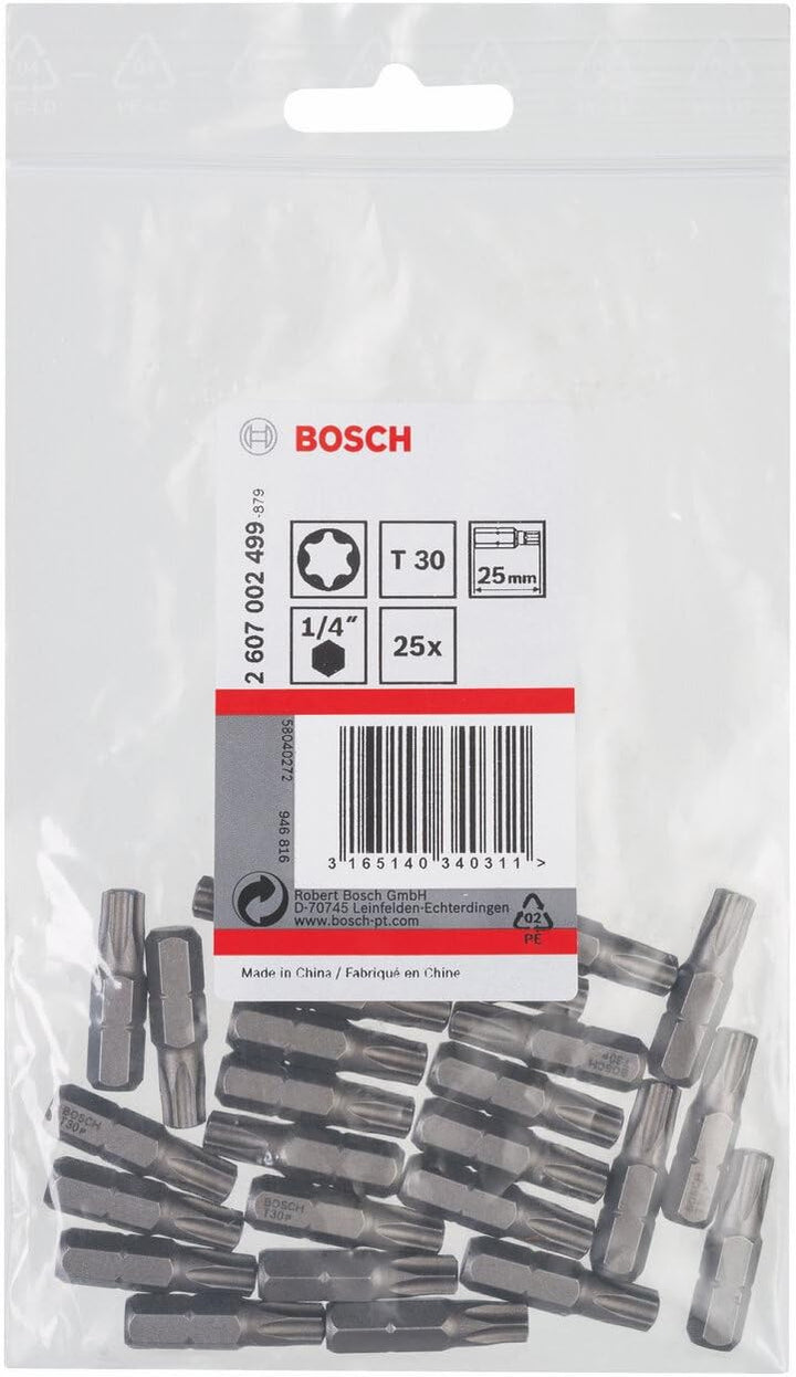Bosch Professional Bit Extra-Hart für Innen-Torx-Schrauben (T30, Länge: 25 mm, 25 Stück) 25 mm, 25 S