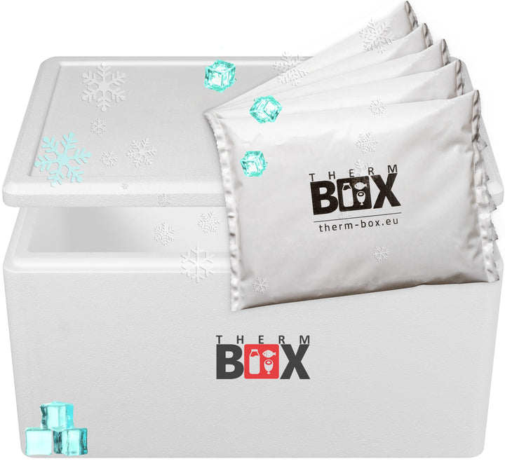 THERM BOX Styroporbox 28L bis 61,5L mit Kühlakkus für Kühlbox Verschiedene Grössen Transportbox Ther