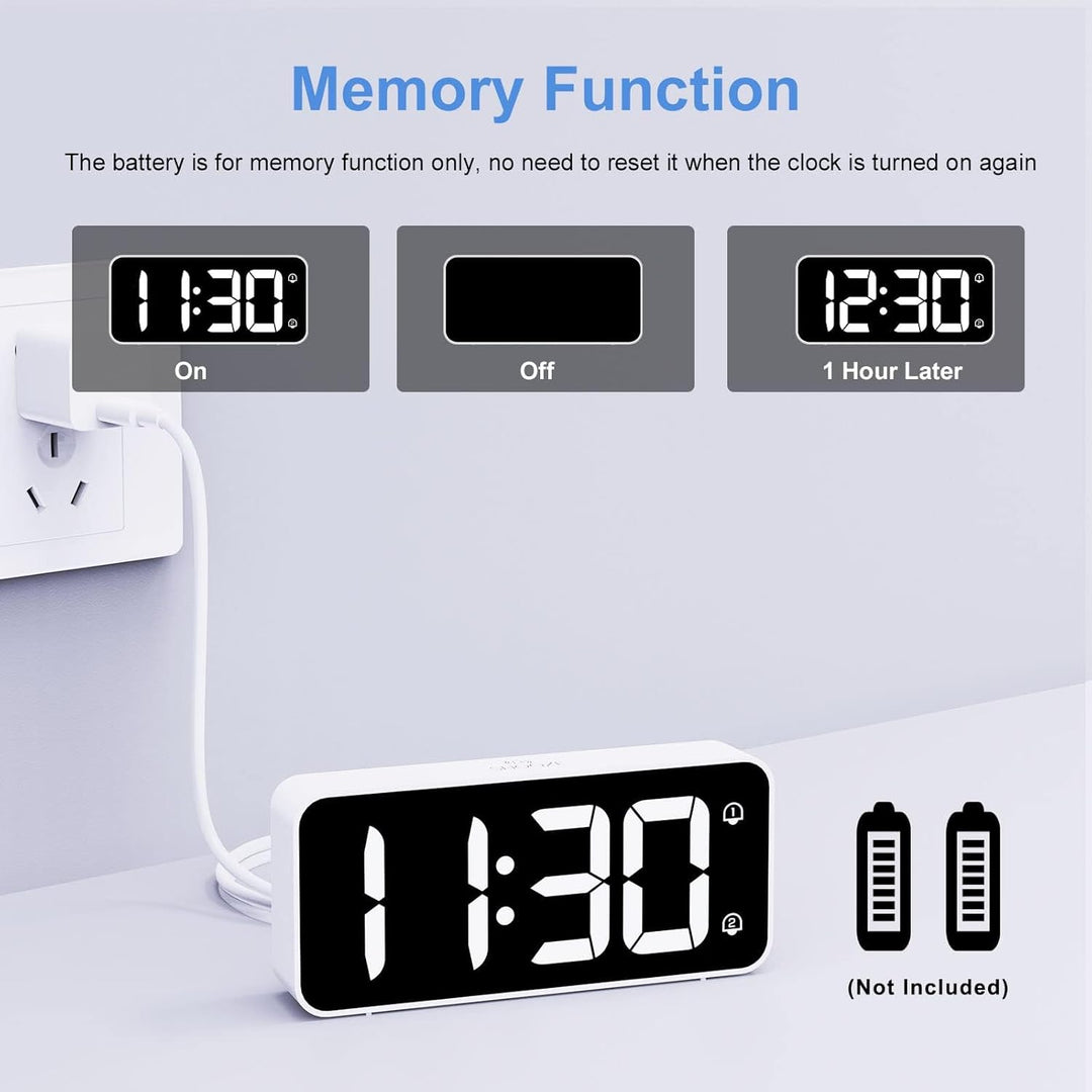 LATEC Wecker Digital, LED Digitaler Wecker mit 2 Alarme Snooze, Digital Uhr mit USB-Ladeanschluss, 0