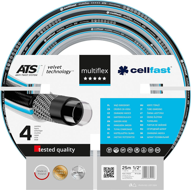 cellfast Gartenschlauch MULTIFLEX ATSV Formstabiler, Flexibel 4-lagiger Schlauch aus hochwertigem Do