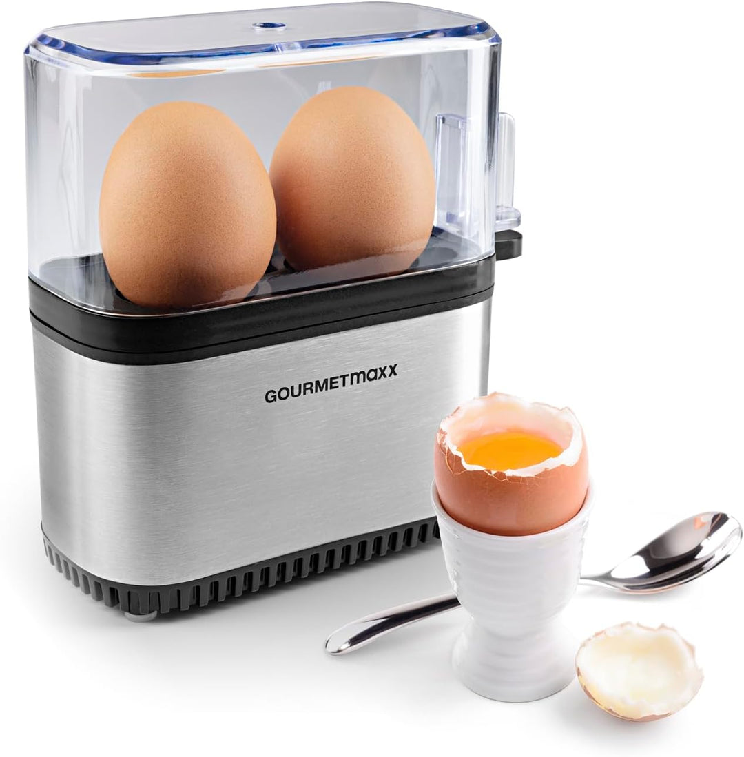 GOURMETmaxx Design Eierkocher für 2 Eier | kompakter Egg Boiler | Egg Cooker mit Eierstecher, Messbe