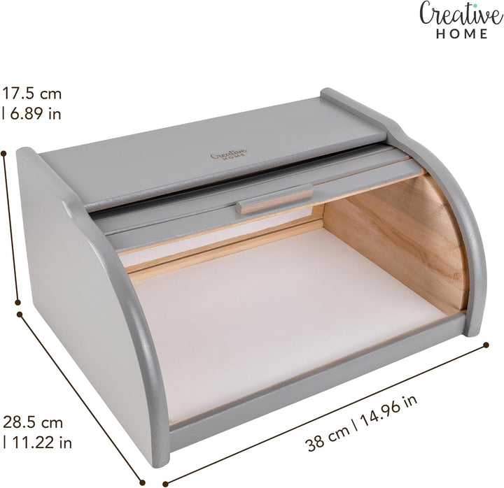 Creative Home Grau Brotkasten Holz | 38 x 28,5 x 17,5cm (+/-1cm) | Perfekte Brotbox für Brot Brötche