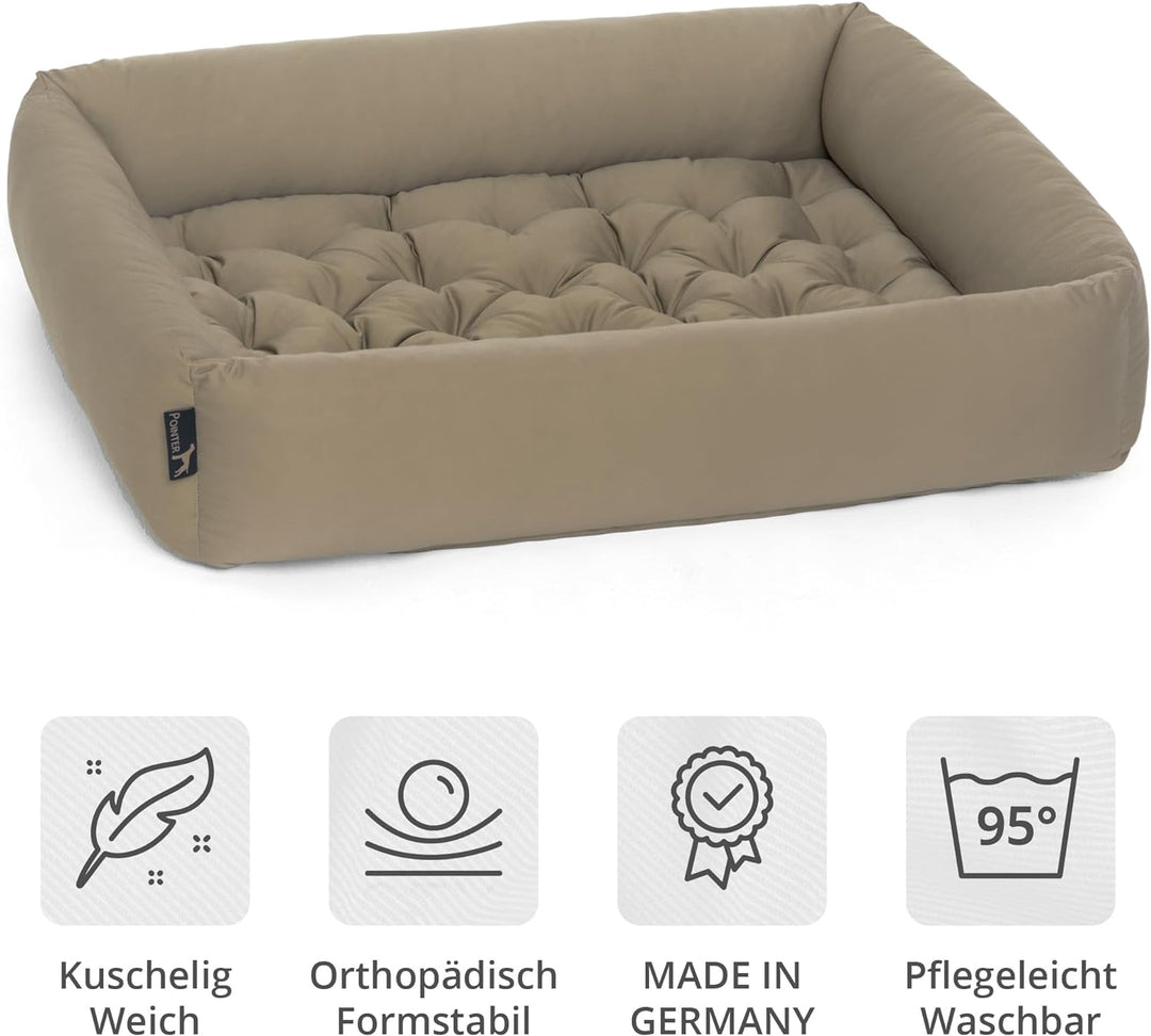 Pointer | Hundebett mit Hundekissen - orthopädisch, waschbar, bequem (L - 80x70 cm, Beige) L - 80x70