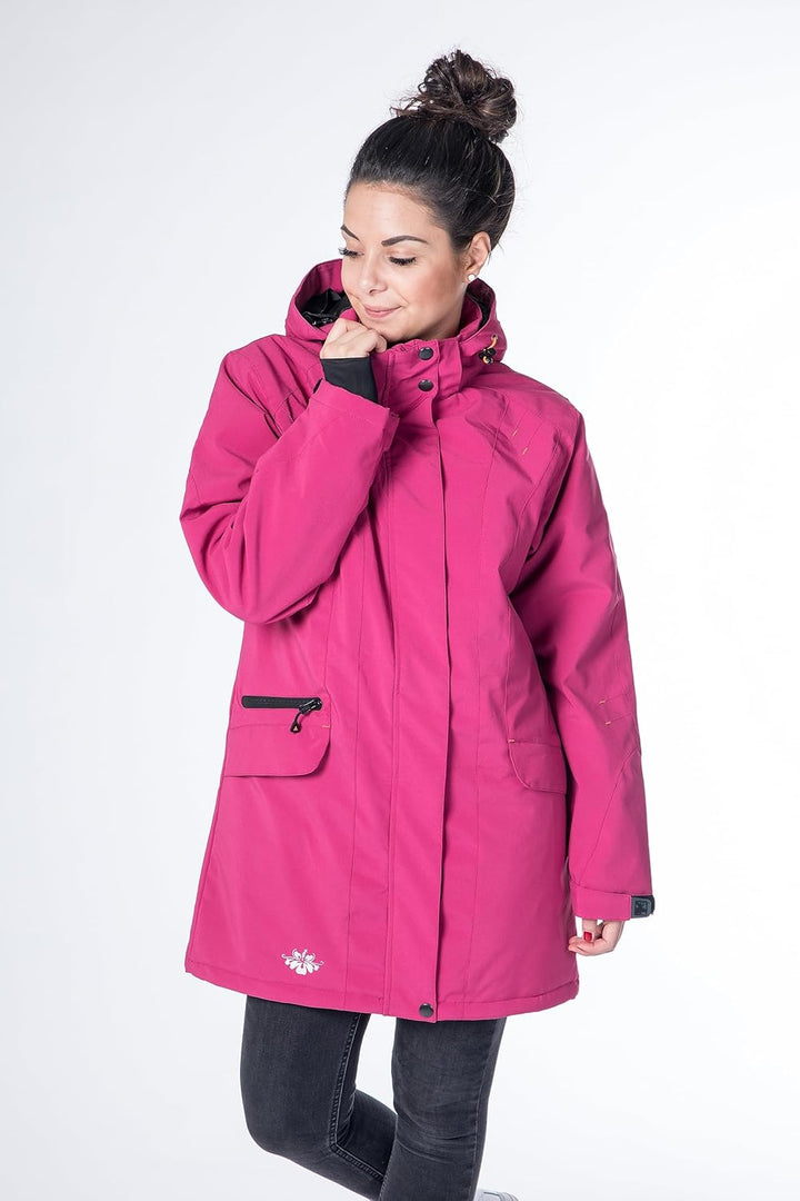 Damen Winterjacke Skijacke mit Abnehmbarer Kapuze Gefüttert Wasserdicht Wetterfest Windbreaker Überg