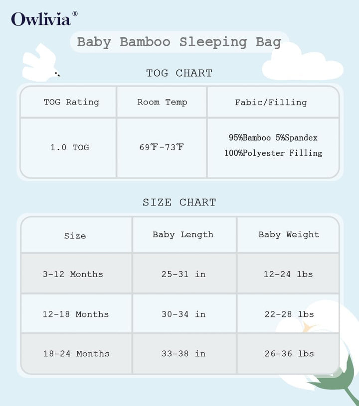 Owlivia Bambus Baby Schlafsack Unisex Kleinkinder-Schlafsack 1.0 TOG Tragbare Decke Baby Jungen Mädc