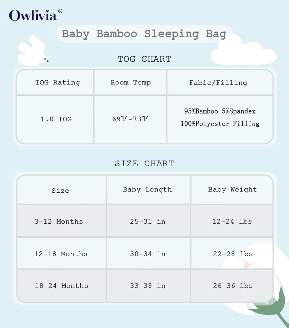 Owlivia Bambus Baby Schlafsack Unisex Kleinkinder-Schlafsack 1.0 TOG Tragbare Decke Baby Jungen Mädc
