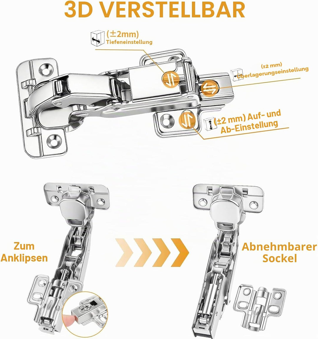 TamBee 175 Grad Scharniere, rahmenlose Schranktüren, Scharniere, verdeckt, hydraulisch, verstellbare