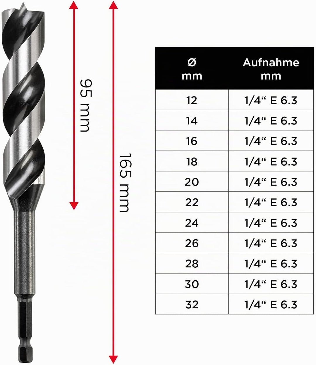 kwb 3-S Japan Schlangenbohrer ø 26 mm, 235 mm aus blankgeschliffenem CV-Stahl mit superscharfem Spit