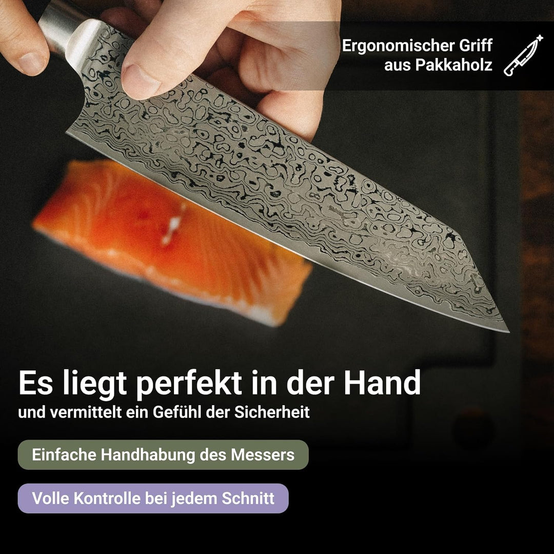 FIVI Damastmesser Set 3-teilig AKIRA, YUNO, SANJI | Profi Küchenmesser Set aus VG10 Damaszenerstahl