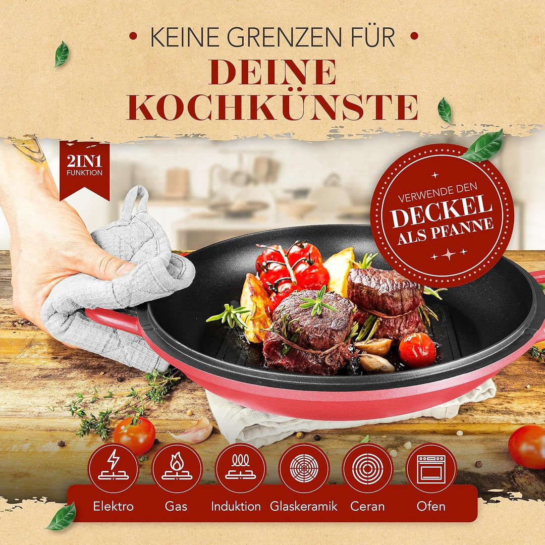 KRUSTENZAUBER 28cm Aluguss Bräter mit Deckel backofengeeignet [inkl. Glasdeckel] - 6L Aluminium Schm