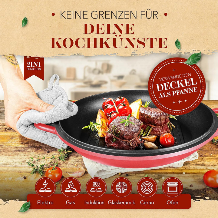 KRUSTENZAUBER 28cm Aluguss Bräter mit Deckel backofengeeignet [inkl. Glasdeckel] - 6L Aluminium Schm