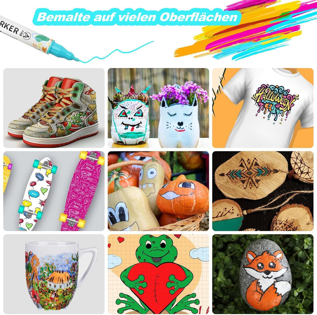 KEMYR 72 Farben Acrylstifte Set mit Doppelspitze, Acrylmarker Wasserfeste für Steine, Holz, Glas & P