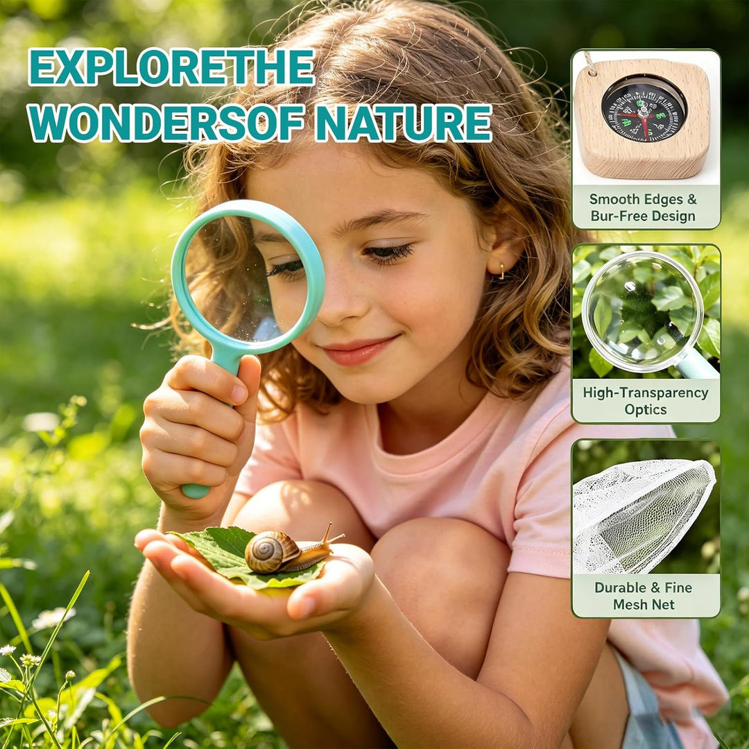 Entdecker Kit & Insektenfänger-Set, Outdoor-Abenteuerset für Schmetterlingsnetz, Insektenbox, Lupe,