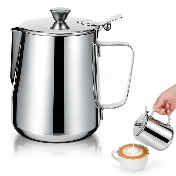 Milchkännchen mit Deckel, 600 ml/1000 ml, Milchaufschäumkännchen, Edelstahl Kanne mit Deckel, Milcha
