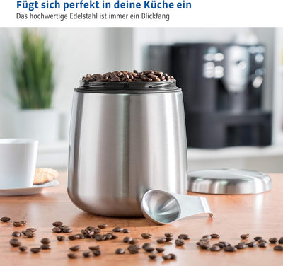 Kaffeedose Edelstahl 500g (luftdichte Edelstahldose inkl. magnetischem Dosierlöffel im Deckel, Anti