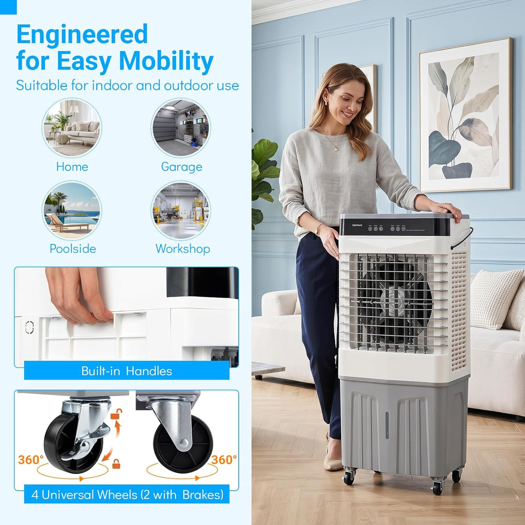 COSTWAY Luftkühler mit Wasserkühlung, mobile Klimaanlage ohne abluftschlauch leise, Kühlventilator m