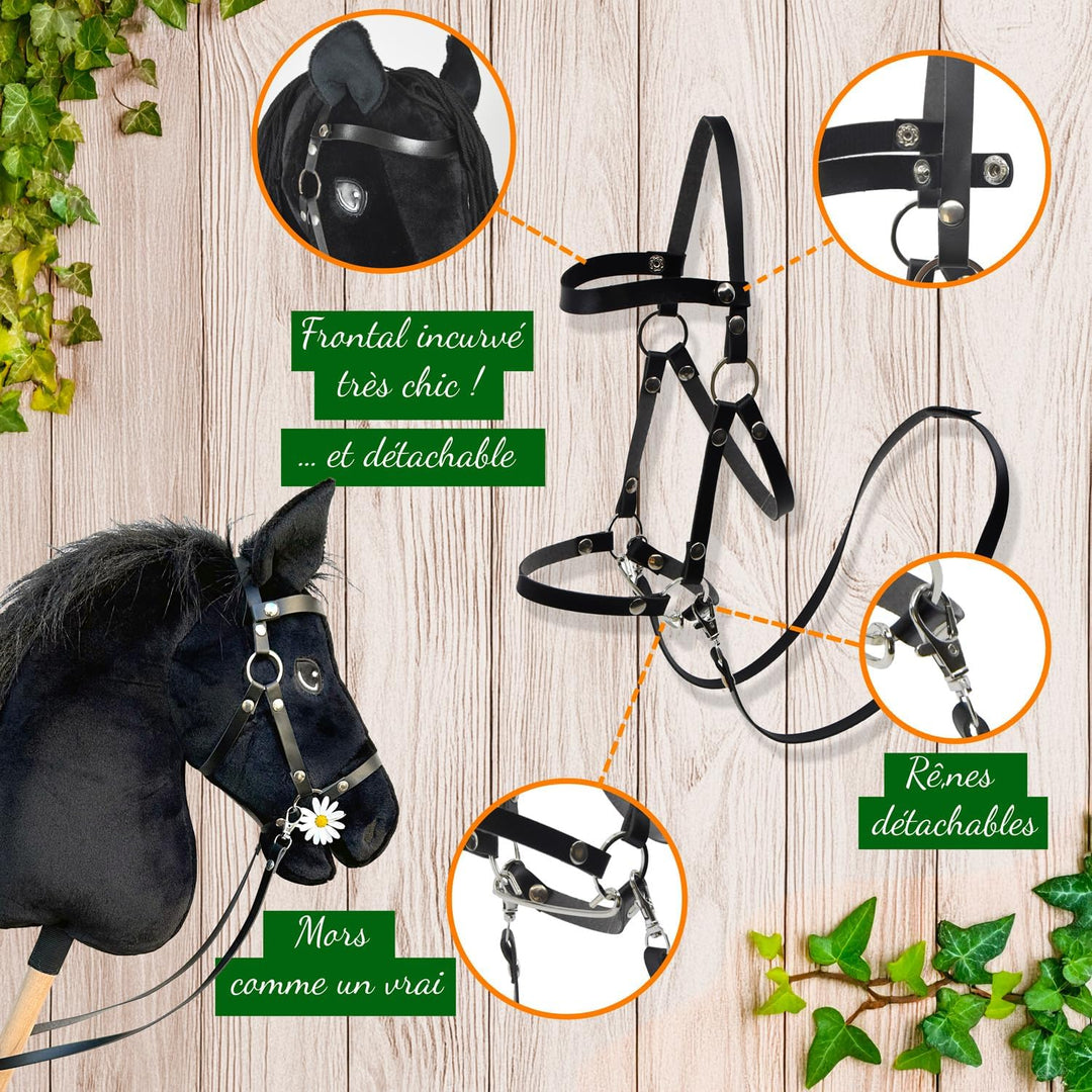Hobby Horse Land Hobby Horse Size A3 Parent (Schwarz, Halfter aus Muscheltier, Führstrick und Mütze)