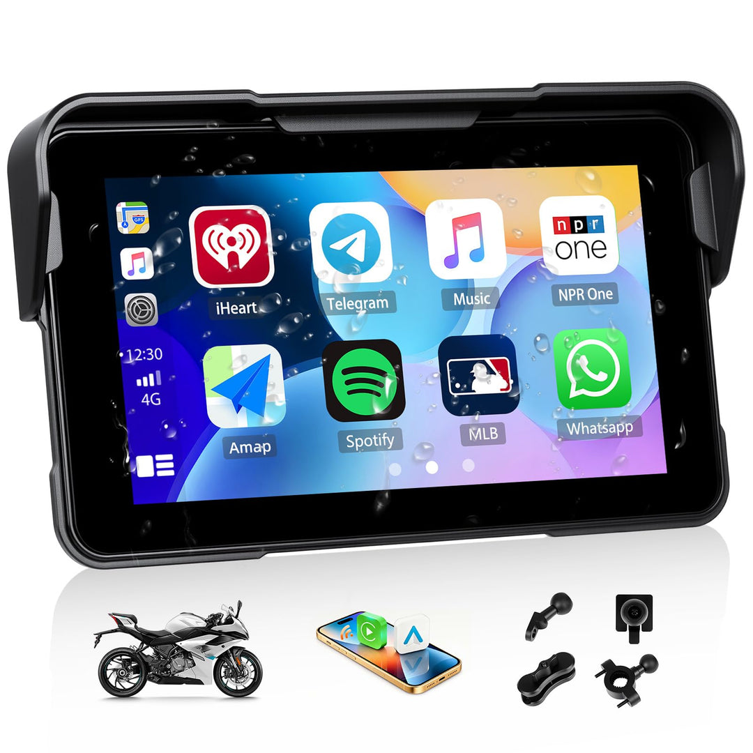 SIXWIN Motorrad Carplay Display für Moto mit Wireless Carplay Android Auto, 5 Zoll HD Touchscreen Bi