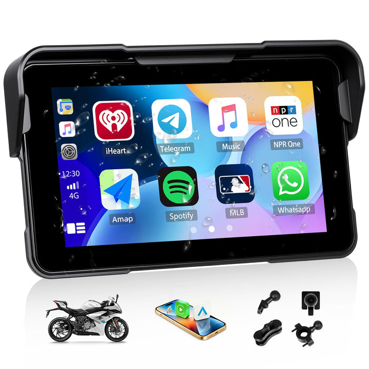 SIXWIN Motorrad Carplay Display für Moto mit Wireless Carplay Android Auto, 5 Zoll HD Touchscreen Bi