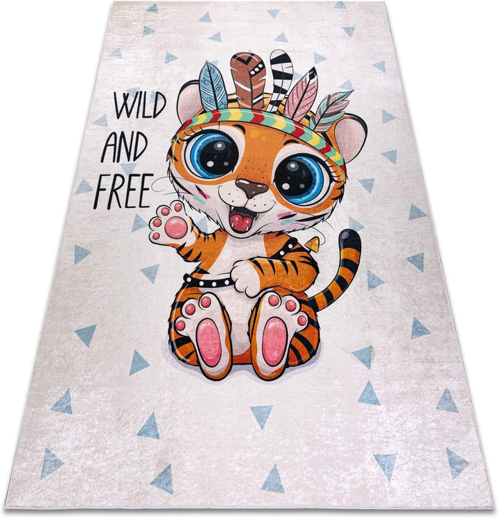 Kinderteppich Bambino Waschteppich Tiger, Indisch, für Kinder Anti-Rutsch - weiss 120x170 cm 120 x 1