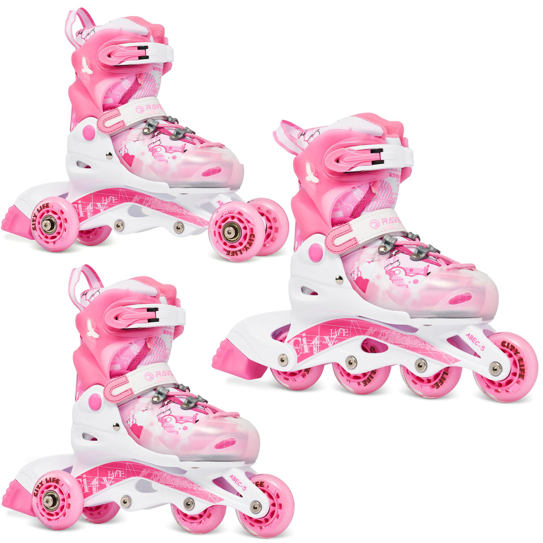 Raven 3in1 Verstellbare Kinder Inline Skates Princess - Inliner Triskates - Rollschuhe Kugellager Ab