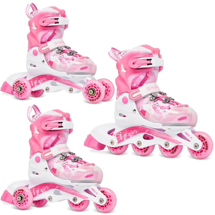 Raven 3in1 Verstellbare Kinder Inline Skates Princess - Inliner Triskates - Rollschuhe Kugellager Ab