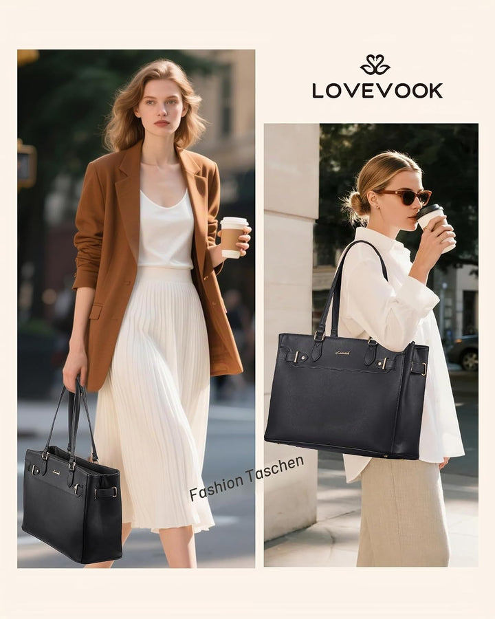 LOVEVOOK Handtasche Damen Mittelgross, 15,6" Shopper Tasche Arbeitstasche Elegant Laptoptasche Gross
