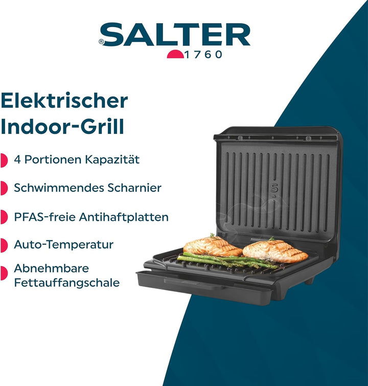 Salter ActiGrill Alltag – 4-Portionen-Mittelgrosser Gesundheitsgrill, Schwebendes Scharnier für dick