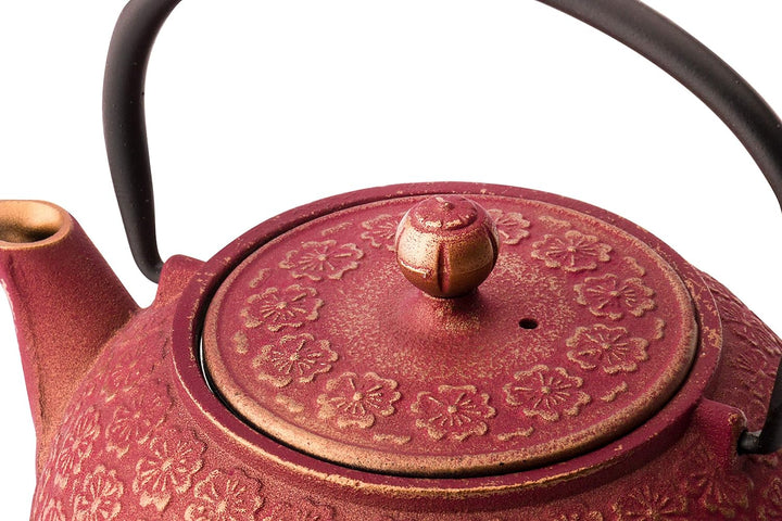 Bredemeijer rotes asiatisches gusseisernes Teekannen Set 0.6 Liter mit 2 Tassen