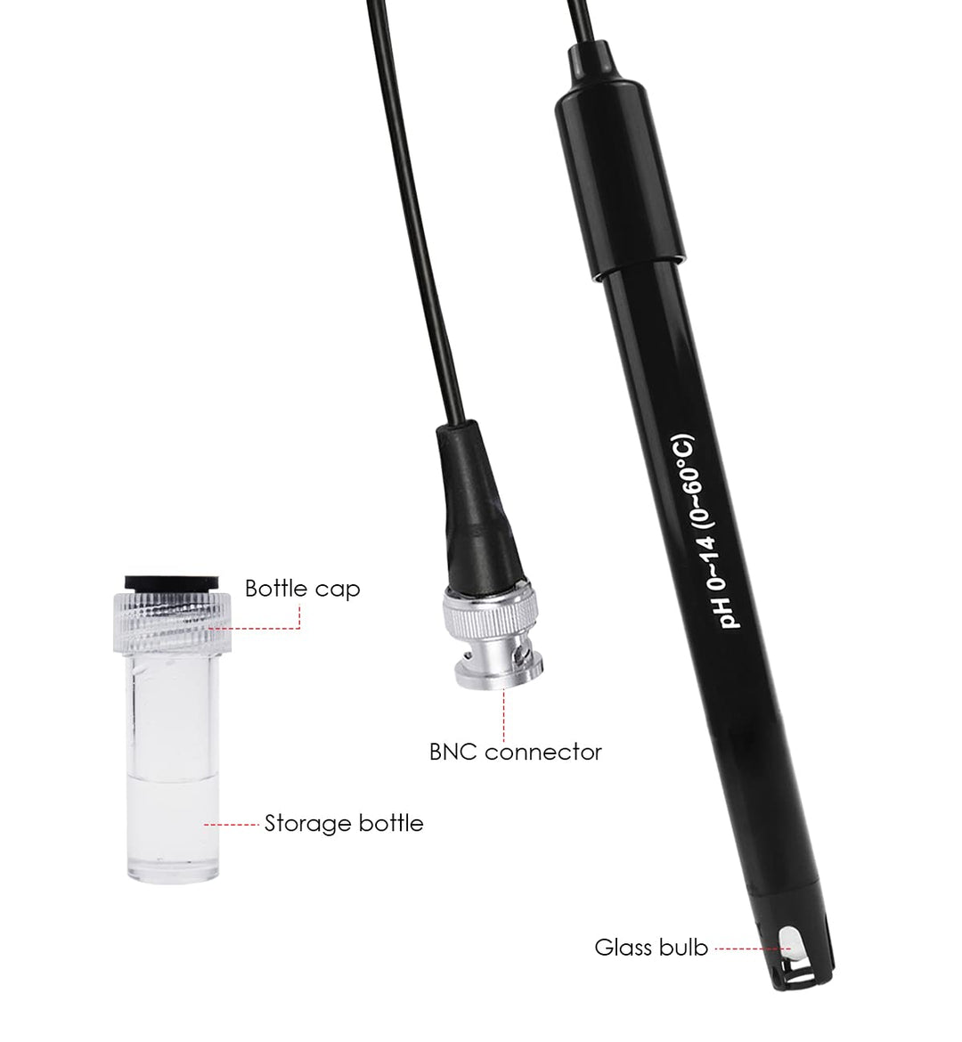 GAIN EXPRESS 0-14 pH Electrode Probe BNC Connection, 300 cm Cable for pH Meter Test Sensor, Replacem