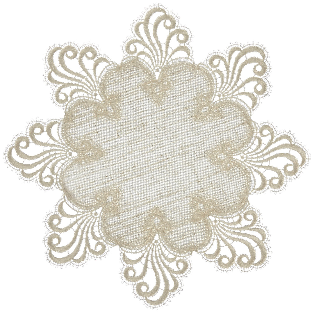 Plauener Spitze by Modespitze 3086L_11_32 Tischdecke Design Nizza, 11 cm breite Spitze, 32 cm rund,