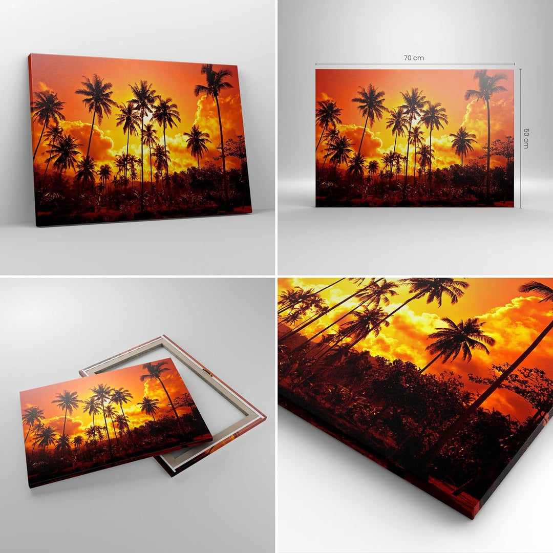 Bilder auf Leinwand Palmen Bäume Sonne Leinwandbild mit Rahmen 70x50cm Wandbilder Dekoration Wohnzim